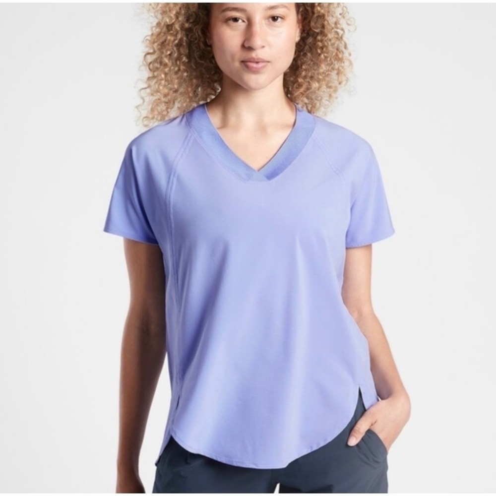 Athleta V-Neck Short Sleeve Top Periwinkle Blue Athleta XS